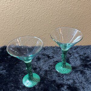 Tiki Farm Martiki Hand Blown Martini Glass 2003 Set Of 2